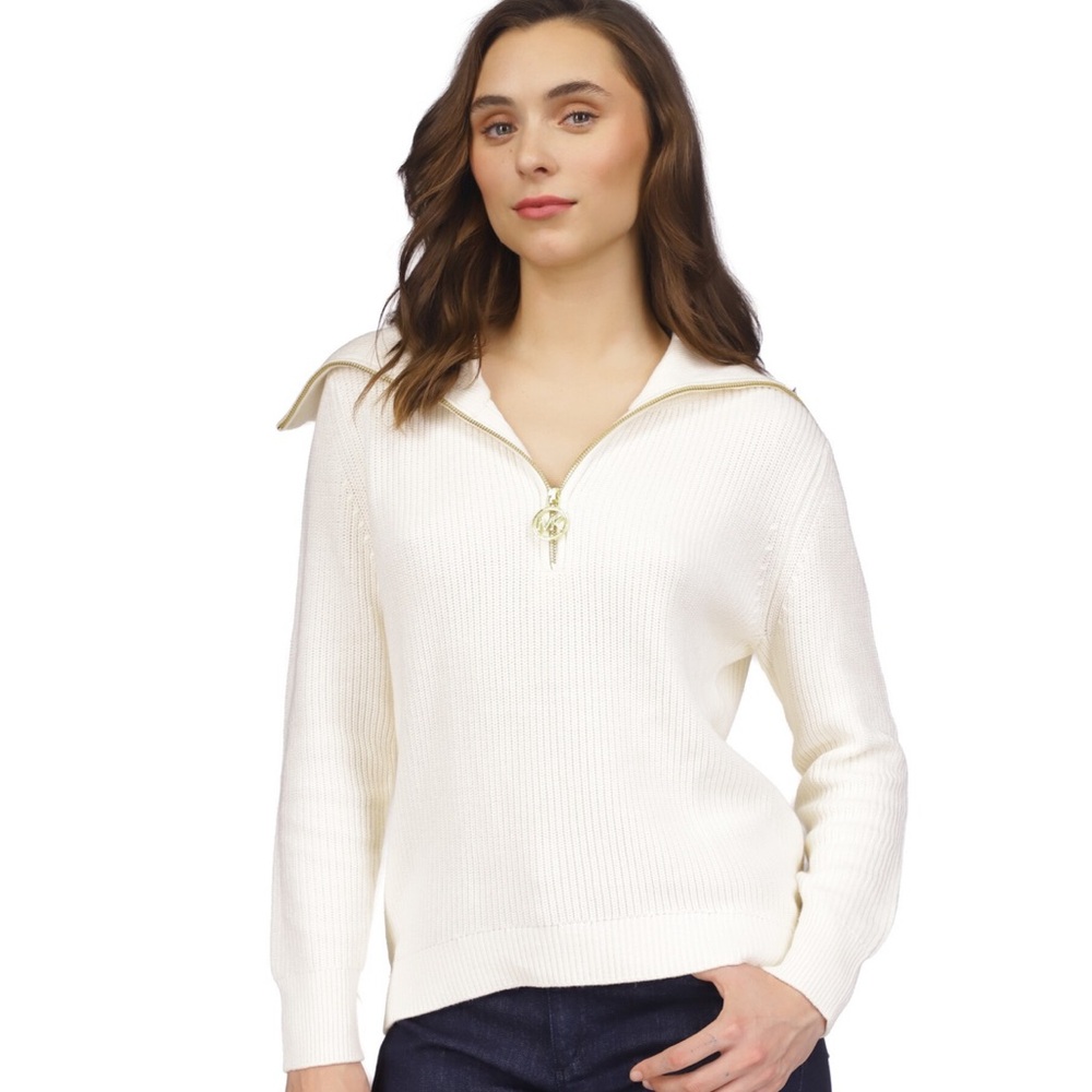 Michael Kors Women's Half Zip Sweater In Bone Size PM